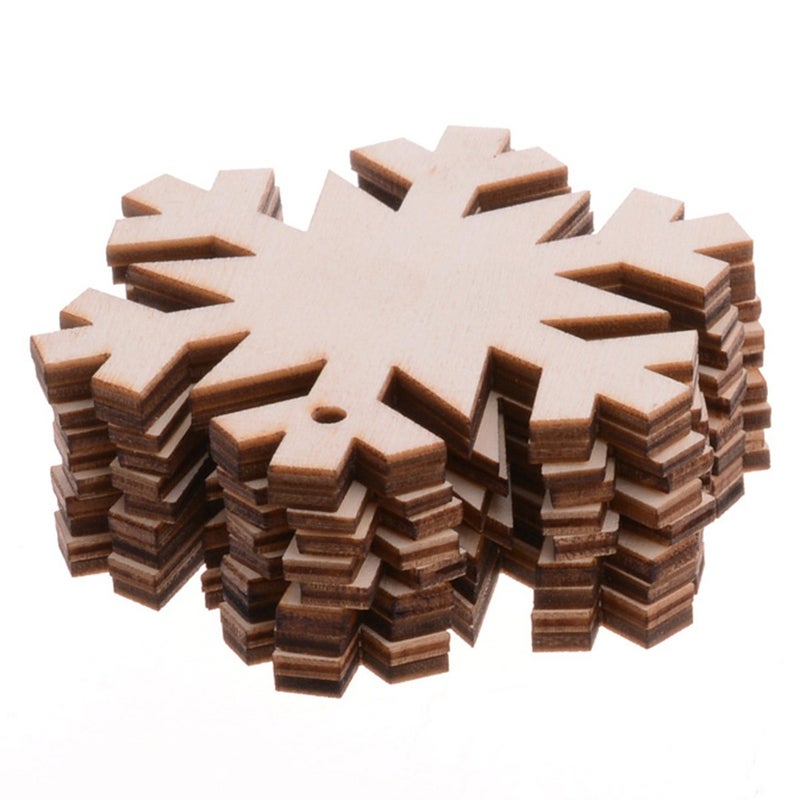 Christmas Wooden Crafts Hanging Ornaments Christmas Tree Decoration Unfinished Wood Cutouts for DIY Blank Slices to Paint 10PCs Snowflake Style