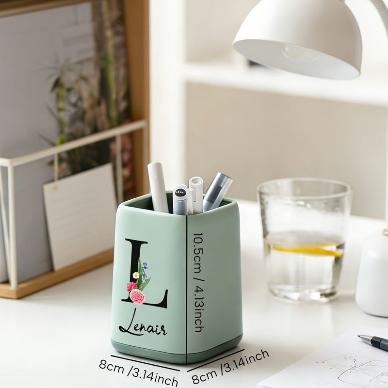 Pink Personalized Name Flower Pen Holder Desktop Storage Box Custom Makeup Brush Organizer Minimalist Office Study Addition For Father Day Teacher Day Gift - Image 2