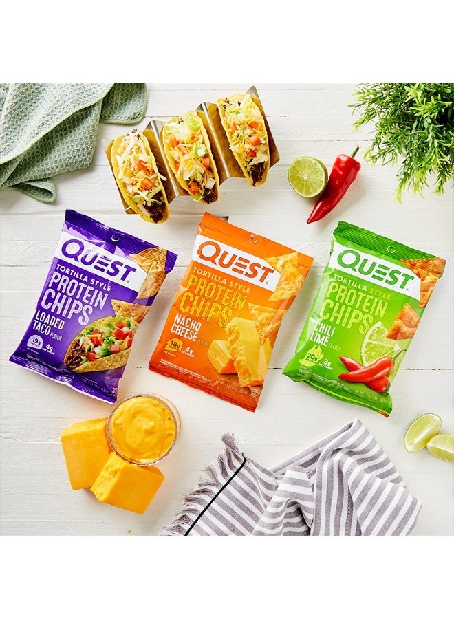 Quest Nutrition Tortilla Style Protein Chips Variety Pack, Chili Lime, Nacho Cheese, Loaded Taco, 1.1 Ounce (Pack of 12) - Image 3