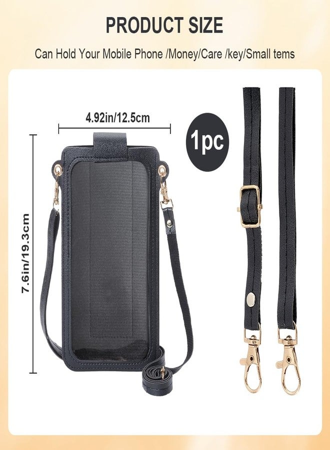 CALFOVERA Touchscreen Phone Purse PU Leather Black Crossbody Bags Touch Screen Cell Phone Wallet with Clear Window Credit Card Slots Shoulder Bags for Women Ladies Travel Shopping 7.6x4.9 Inch - Image 2