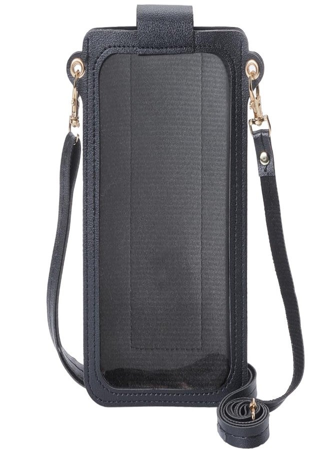 CALFOVERA Touchscreen Phone Purse PU Leather Black Crossbody Bags Touch Screen Cell Phone Wallet with Clear Window Credit Card Slots Shoulder Bags for Women Ladies Travel Shopping 7.6x4.9 Inch - Image 1