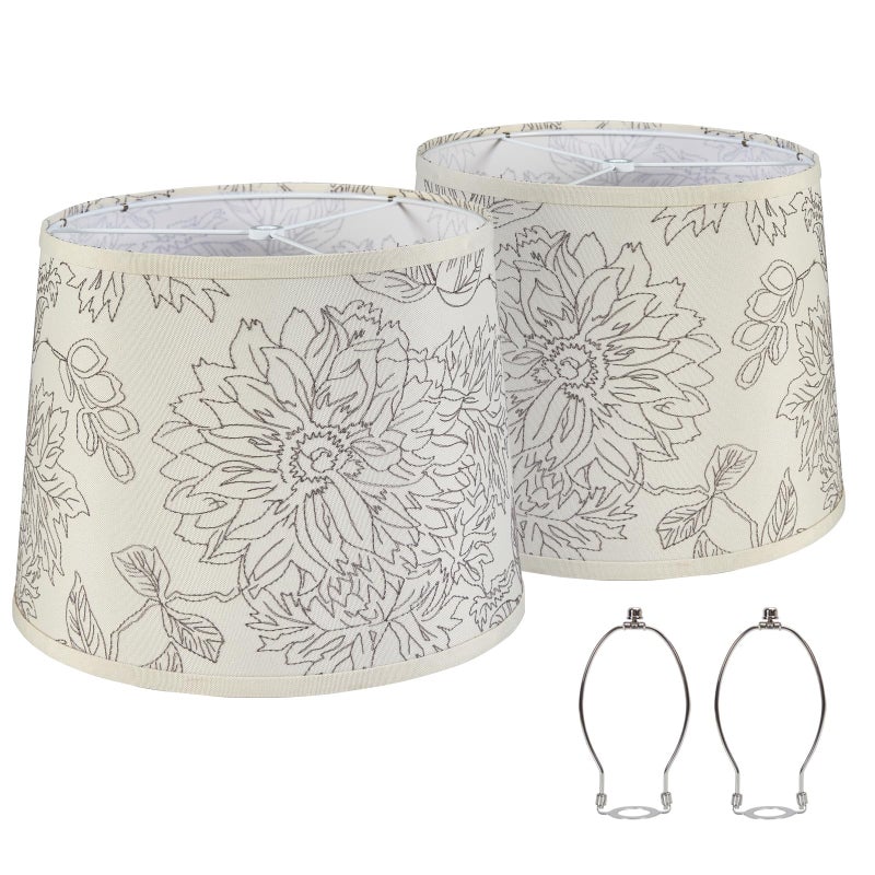 Luvkczc Drum Lampshades Set of 2, Fabric Lamp shade for Table Lamps Floor Lamps, 13" Top x 11" Bottom x 10" High, Natural Linen Hand Crafted, Lamp Shade Harp Holder Included - Image 1