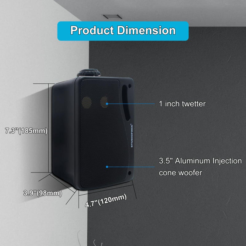 STUDIOFINIX Passive Outdoor Speakers Wired Waterproof -3.5 Inch 3 Way 200W Surface Marine & Wall Mount Speakers, Ideal for Home, Boat, Poolside, Patio, Indoor Outdoor Useï¼ˆBlack - Image 2