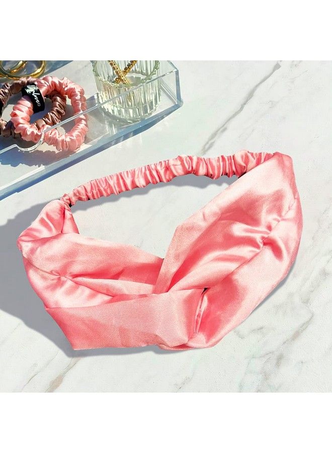 PROLIXR S Pink Satin Cross Knot Headband For Women Double Twist Head Wrap No Hair Breakage Pulling & Tugging Soft Elastic & Comfortable Stretch - Image 4