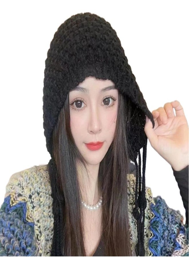 Suillty Women Girls Winter Handmade Crochet Knitted Beanie Hat Cute Tassel Earflap Hat Outdoor Skull Caps - Image 4