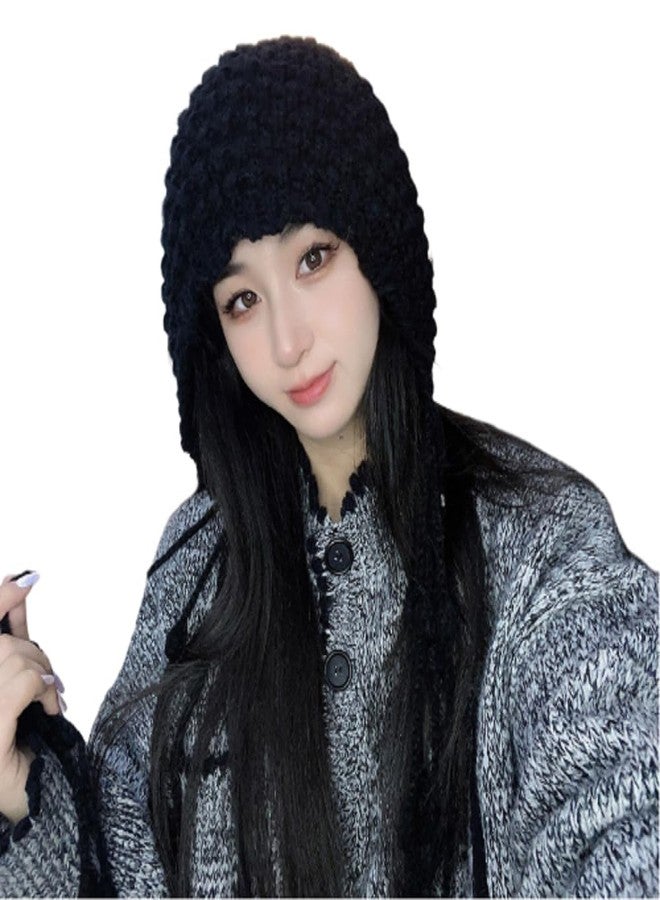 Suillty Women Girls Winter Handmade Crochet Knitted Beanie Hat Cute Tassel Earflap Hat Outdoor Skull Caps - Image 3