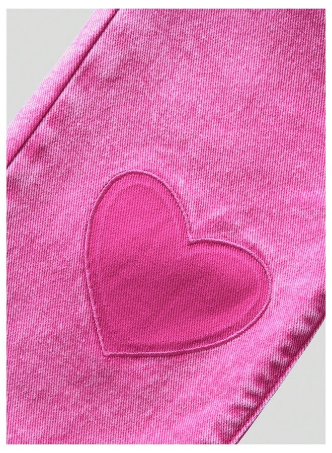 WDIRARA Toddler Girl's Cute Heart Pattern Baggy Jeans Wide Leg Denim Pants Pink 6Y - Image 3