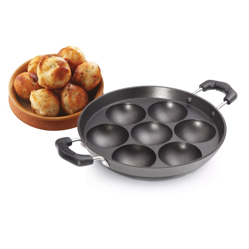 Premier Induction Base Non Stick Paniyaram Pan Black 7 Inches with Spatula and Scrubber Ergonomic Handle and Convenient Spatula and Scrubber Perfect for Healthy Cooking and Easy Cleaning - Image 3