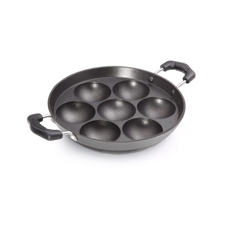 Premier Induction Base Non Stick Paniyaram Pan Black 7 Inches with Spatula and Scrubber Ergonomic Handle and Convenient Spatula and Scrubber Perfect for Healthy Cooking and Easy Cleaning - Image 1