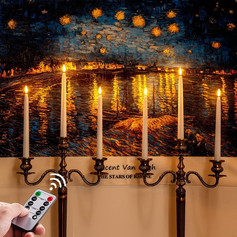 Homemory 11 inches Waxy Battery Operated Taper Candles with Remote Timer Dimmer, 6 Pcs Flameless Taper Candles with Flickering Flame, White Candlesticks Battery Powered for Ceremony Memorial Decor - Image 4