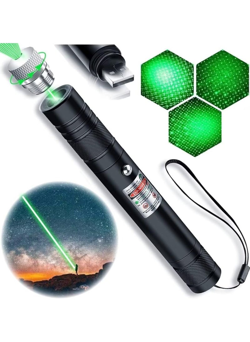 PESNCI - Laser Pointer, Tactical Flashlights 2000 Metres Green Long Range High Power Handheld Flashlight, Rechargeable Laser Pointer for USB, with Star Cap Adjustable Focus Suitable for Projecto - Image 1