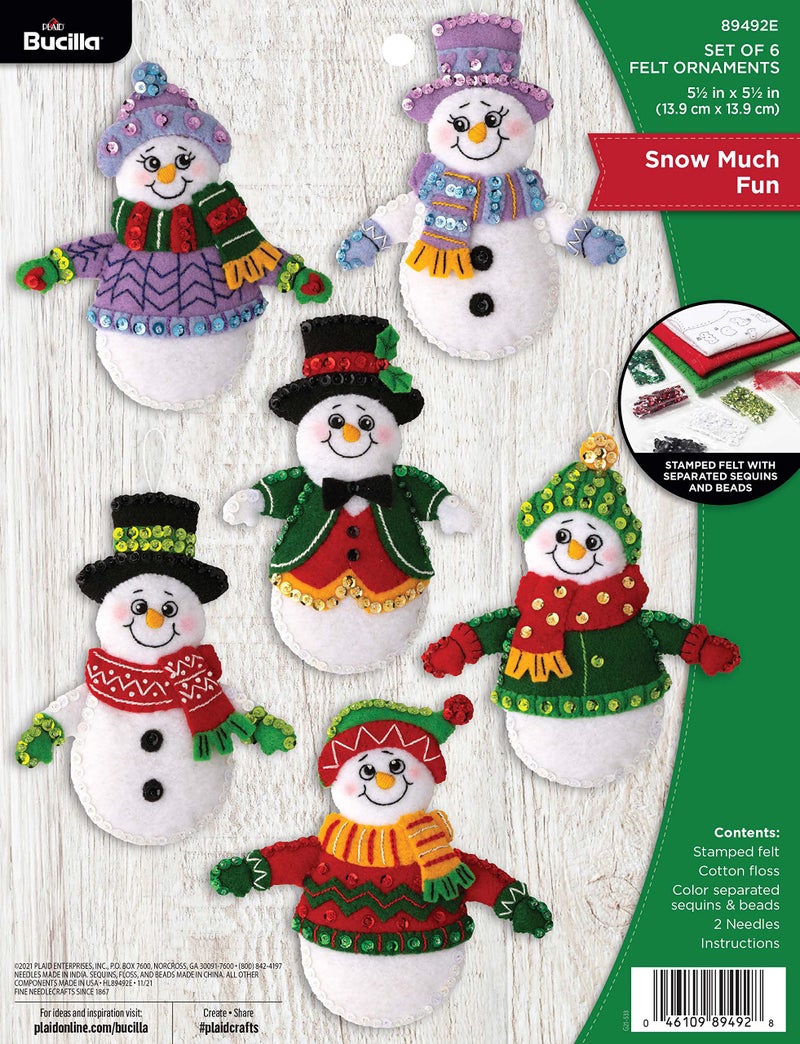 Bucilla Bucilla Felt Applique 6 Piece Ornament Making Kit Snow Much Fun Perfect for DIY Arts and Crafts 89492E 