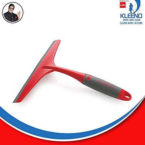 Kleeno Cello Kleeno Platfrom and Glass Plastic Wiper | Featuring Dual-Purpose Design, Rubberised Handle for Comfortable Grip, Hanging Provision | Ideal for Home, Kitchen & Office | Red and Grey - Image 2