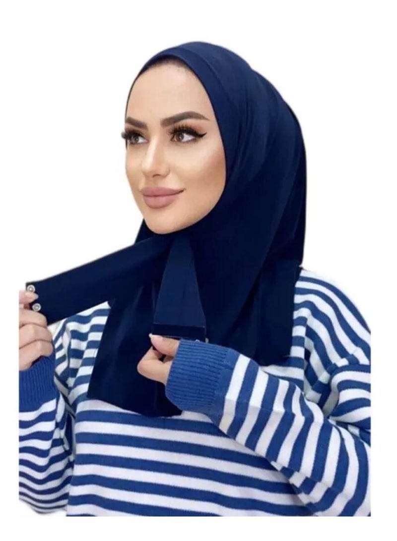 Chin Turban women Hijab, Back Button Hijab, Instant Hijab, Prayer Hijab, Convenient Style, Sports Hijab, One-Piece Head Cover (Navy Blue) - Image 1