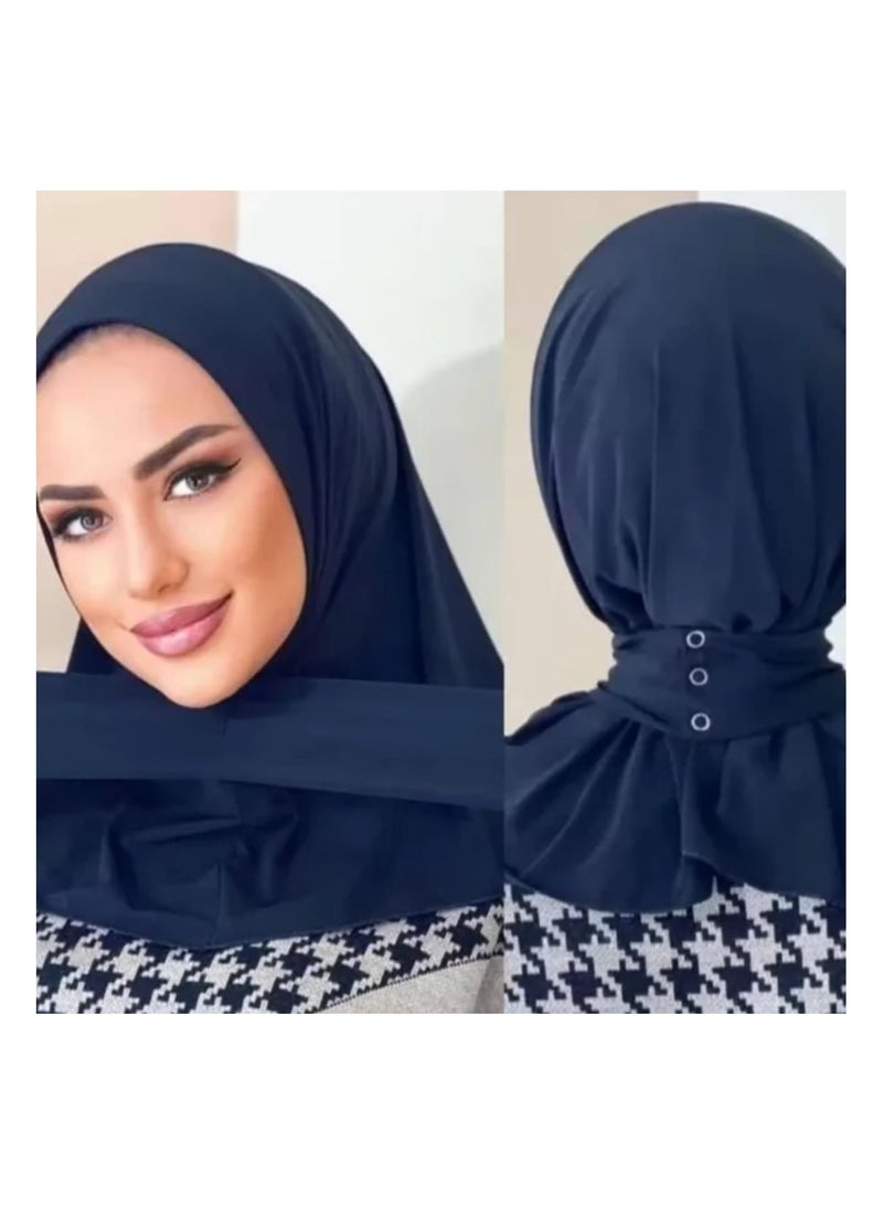 Chin Turban women Hijab, Back Button Hijab, Instant Hijab, Prayer Hijab, Convenient Style, Sports Hijab, One-Piece Head Cover (Navy Blue) - Image 2