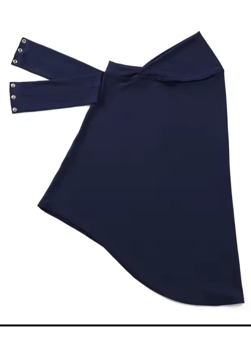Chin Turban women Hijab, Back Button Hijab, Instant Hijab, Prayer Hijab, Convenient Style, Sports Hijab, One-Piece Head Cover (Navy Blue) - Image 3