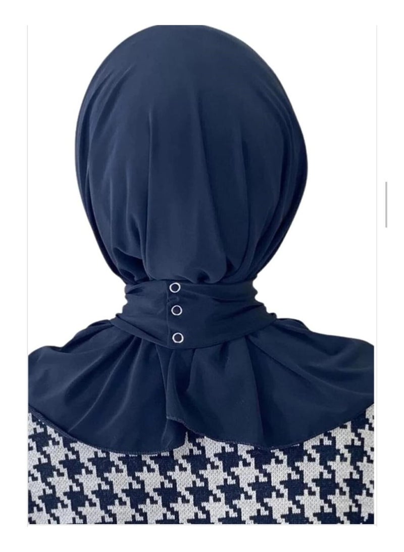 Chin Turban women Hijab, Back Button Hijab, Instant Hijab, Prayer Hijab, Convenient Style, Sports Hijab, One-Piece Head Cover (Navy Blue) - Image 5
