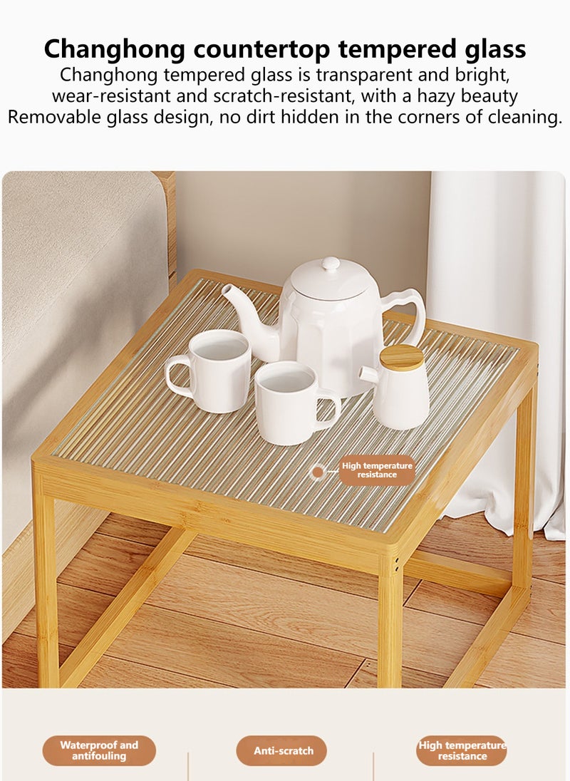 Sharpdo Living Room Small Table Changhong Glass Mother-And-Child Combination Tea Table Square Side Table Coffee Table 60*60*47&50*50*38CM  - Image 5