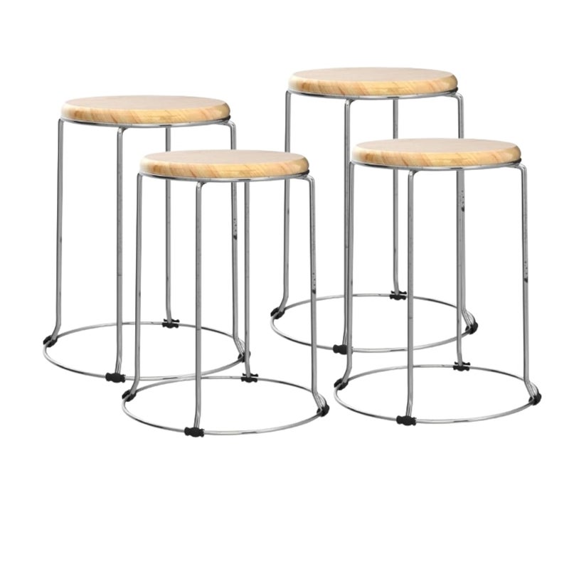 KRISHTHA KRISHTHA Stainless Steel Adjustable Height Kitchen Counter Stool with Wooden Seat Wooden Pack of 4  - Image 1