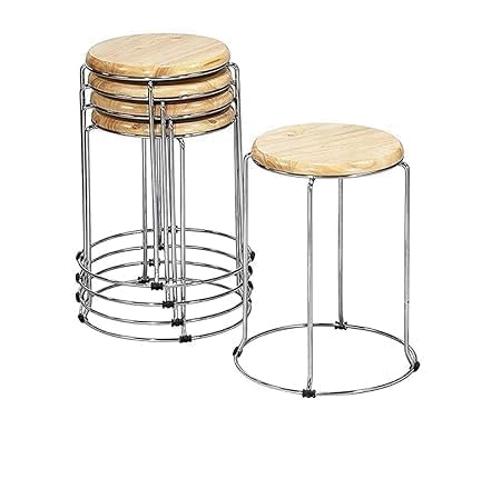 KRISHTHA KRISHTHA Stainless Steel Adjustable Height Kitchen Counter Stool with Wooden Seat Wooden Pack of 4  - Image 5