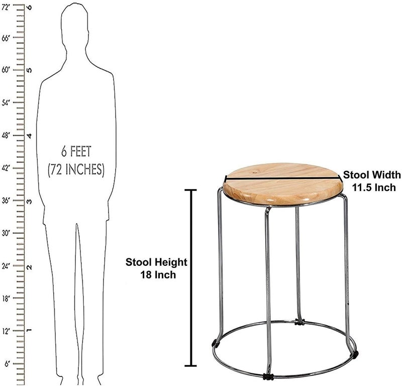 KRISHTHA KRISHTHA Stainless Steel Adjustable Height Kitchen Counter Stool with Wooden Seat Wooden Pack of 4  - Image 3