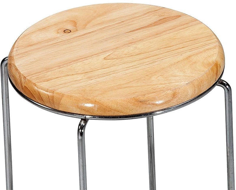 KRISHTHA KRISHTHA Stainless Steel Adjustable Height Kitchen Counter Stool with Wooden Seat Wooden Pack of 4  - Image 4