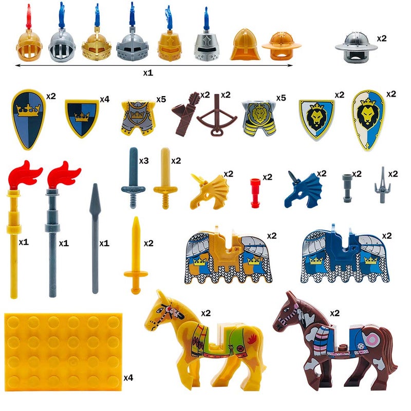 MIUTRUE Medieval Weapons Accessories Knights Block Toy with Figures (10 Sets Weapons & 4 Sets Horses & 10 Figures) - Image 2