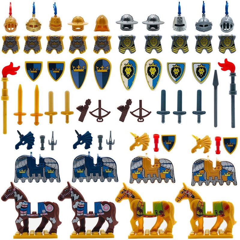 MIUTRUE Medieval Weapons Accessories Knights Block Toy with Figures (10 Sets Weapons & 4 Sets Horses & 10 Figures) - Image 1