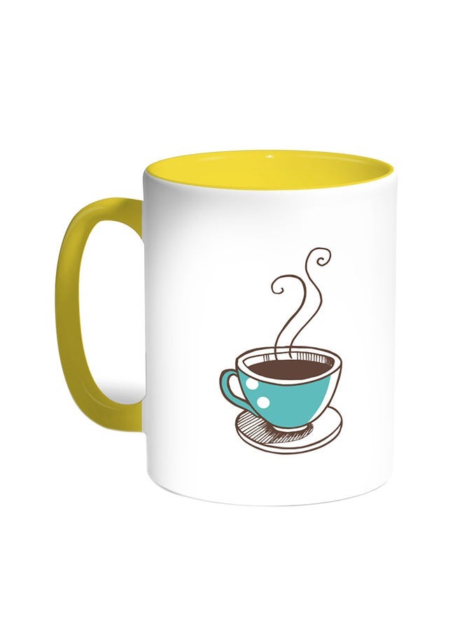RYN A Cup Of Coffee Printed Coffee Mug Yellow/White 11ounce