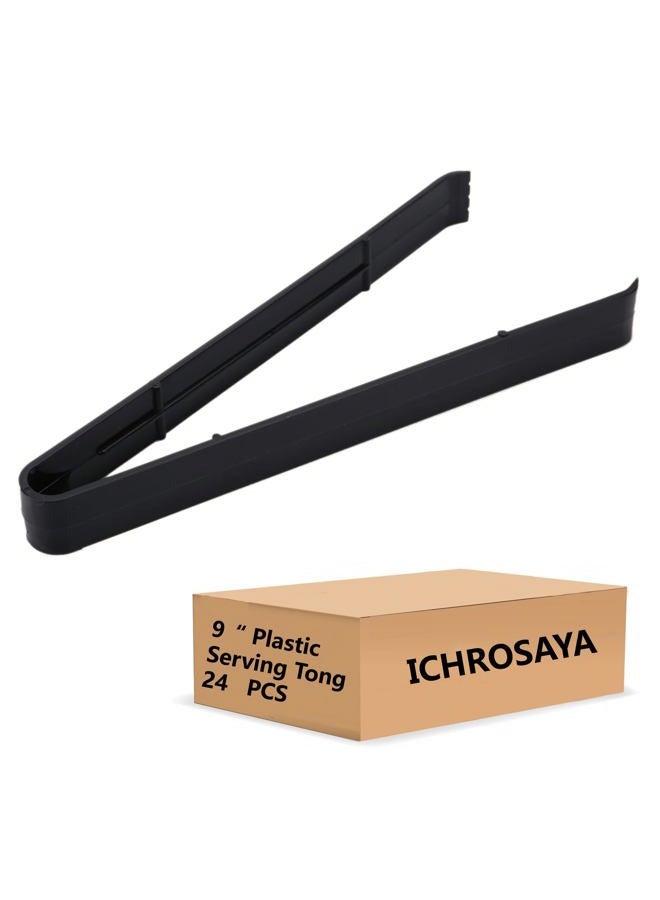 ICHROSAYA 24 Pieces Plastic Salad Tongs, Black Kitchen Serving Tongs, 9 Inch Disposable Utensils Set, Perfect for Buffets and BBQ, Food Safe Material (24, Black) - Image 1