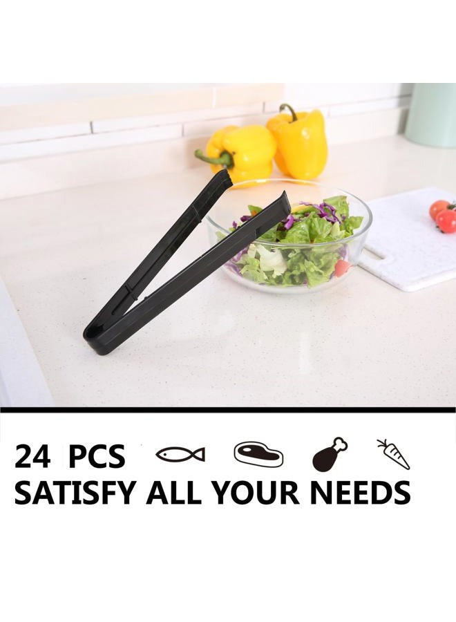 ICHROSAYA 24 Pieces Plastic Salad Tongs, Black Kitchen Serving Tongs, 9 Inch Disposable Utensils Set, Perfect for Buffets and BBQ, Food Safe Material (24, Black) - Image 3