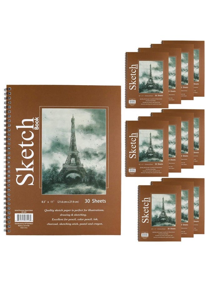 جيفت إكسبرس مجموعة من ١٢ دفتر رسم فاخر مُجلّد بسلك من GIFTEXPRESS، بحجم حرف، تحتوي كل دفتر على ٣٠ ورقة، مقاس ٨.٥ × ١١ بوصة، مُجلّد بسلك جانبي، أوراق بيضاء فارغة للأقلام الرصاص والحبر والباستيل.  - Image 1