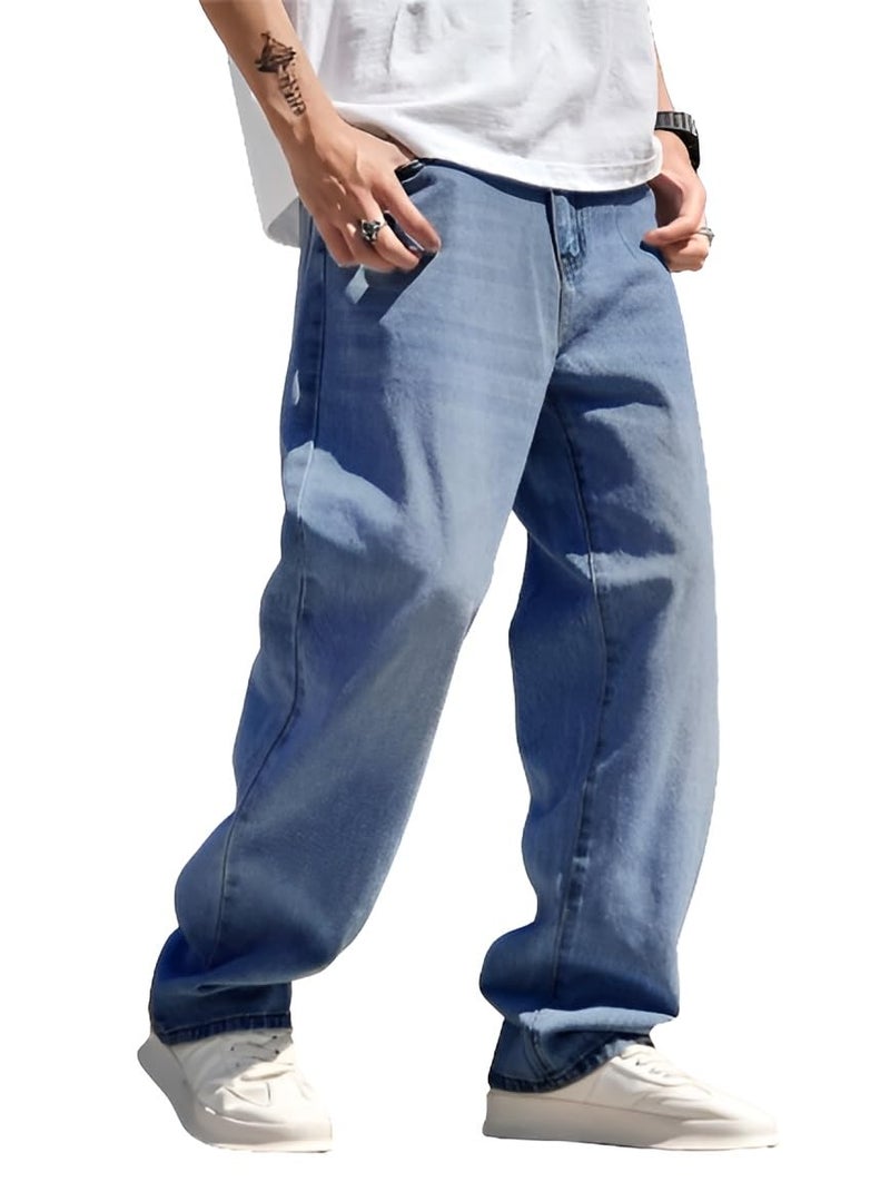 Ben Martin Light Blue Men Jeans || Baggy Fit Jean's for Man || Loose Fit High Rise Denim || Stretchable Casual Wear Jean,s || Dance Rap Rapping Style Pant for Men || Denim Cotton Jeans 30 (2) - Image 1