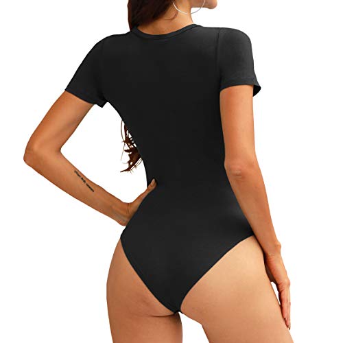 LAOLASI Round Neck short sleeves Slim Fit Casual Basic Soft Bodysuit Daily Romper T Shirts for Women, Black, XX-Large - Image 4
