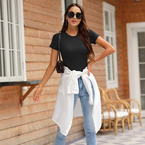 LAOLASI Round Neck short sleeves Slim Fit Casual Basic Soft Bodysuit Daily Romper T Shirts for Women, Black, XX-Large - Image 5
