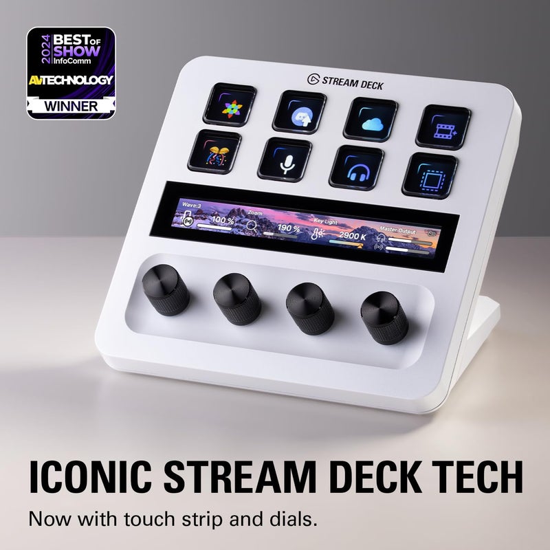 Elgato Stream Deck + White, Audio Mixer, Production Console and Studio Controller for Content Creators, Streaming, Gaming, with customizable touch strip dials and LCD keys, works with Mac and PC - Image 2