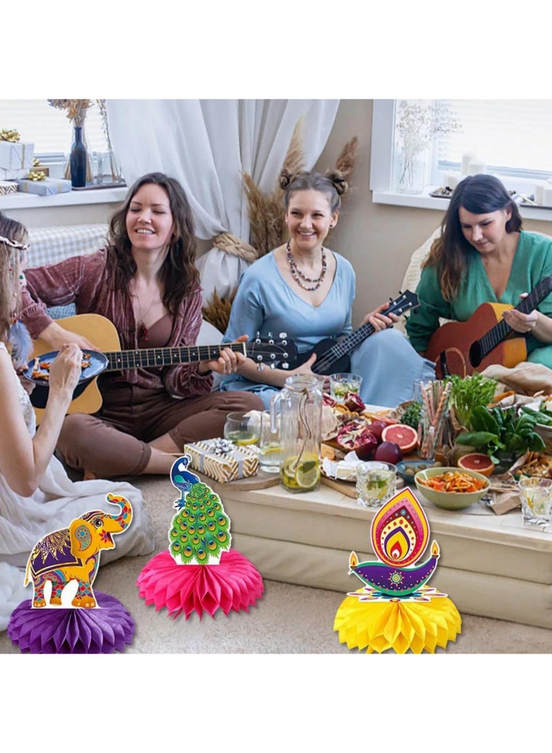 9 قطع مجموعة ديكورات حفل ديوالي، مركزات طاولة هونيكومب، ديكور طاولة للمنزل والمكتب، إمدادات حفل الإضاءة للمهرجان، ديكور حائط وطاولة رانجولي ماندالا الهندي لعيد ديافالي - Image 3