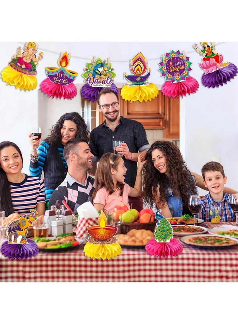 9 قطع مجموعة ديكورات حفل ديوالي، مركزات طاولة هونيكومب، ديكور طاولة للمنزل والمكتب، إمدادات حفل الإضاءة للمهرجان، ديكور حائط وطاولة رانجولي ماندالا الهندي لعيد ديافالي - Image 4