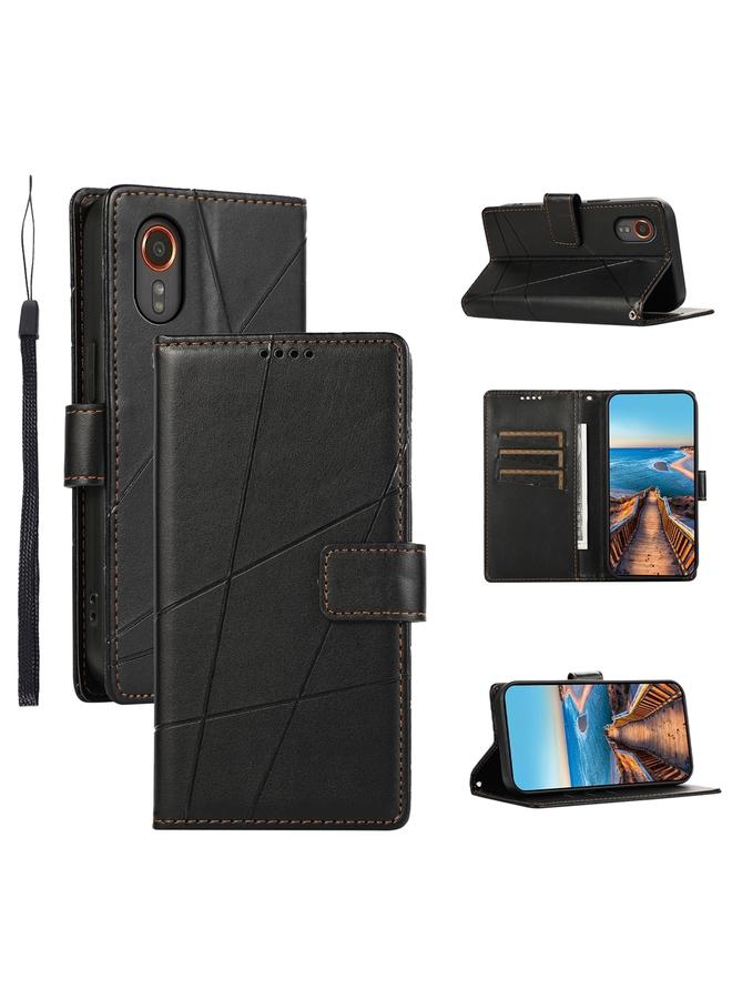 اس-توب جراب لهاتف Samsung Galaxy Xcover 7 مصنوع من جلد البولي يوريثان الأصلي ومزخرف بخطوط منقوش - Image 1