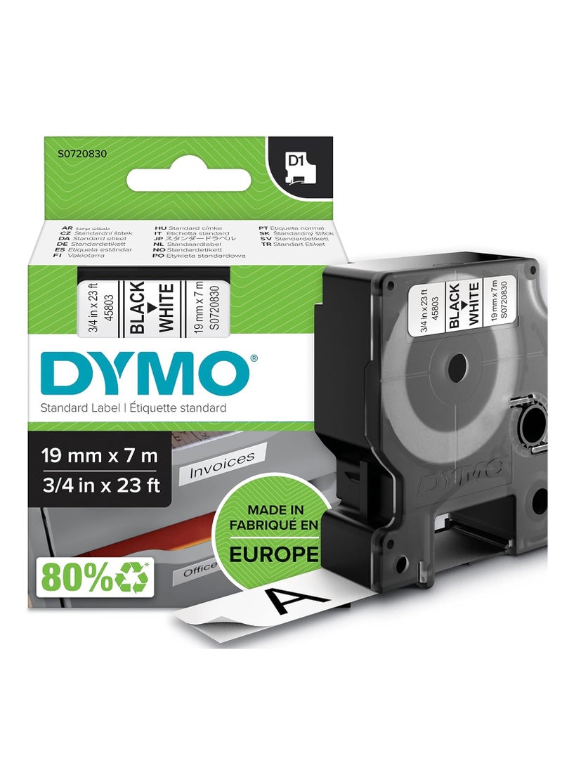 Dymo - DYMO Authentic D1 Labels, Black Print on White Tape, 19mm x 7m, Self-Adhesive Labels for LabelManager and MobileLabeler Label Printers - Image 1