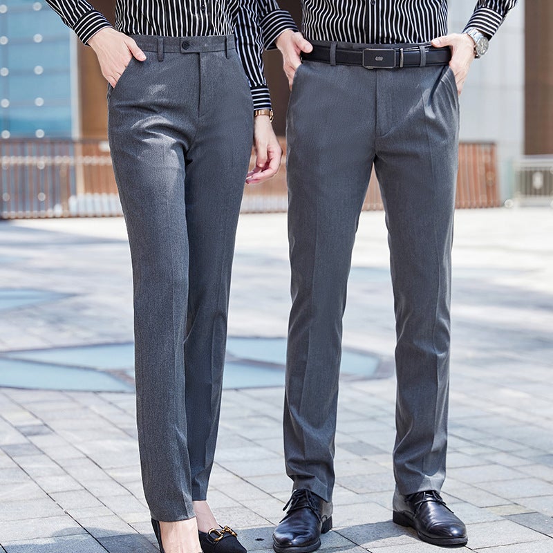 Mens and womens same stretch pants formal wear stretch pants comfortable non-ironing business wear four seasons new generation of hair (men) light gray pants 