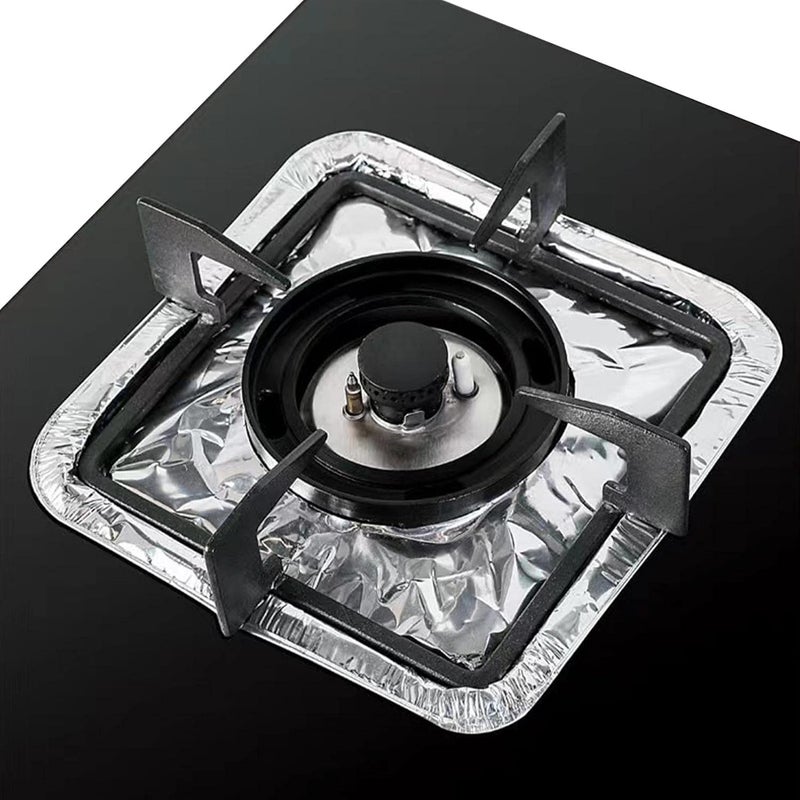 Gas Cooker Burner Covers 8 Pieces Set, Disposable Aluminum Foil Stove Liners Heat Resistant Pads for Protecting Stove from Oil and Food Spills - Image 1