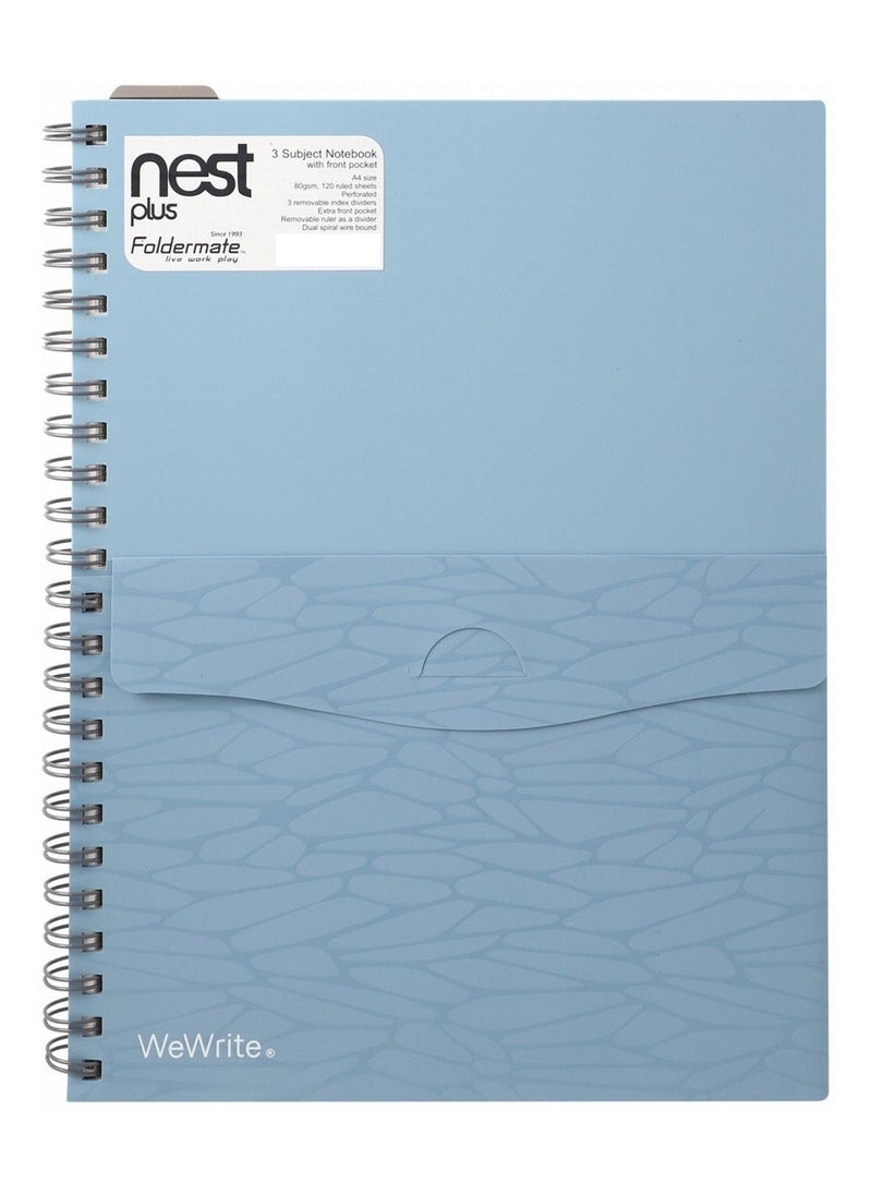 Foldermate - Nest Plus WeWrite A4 Blue Spiral 3 Subject Ruled Notebook - Image 1