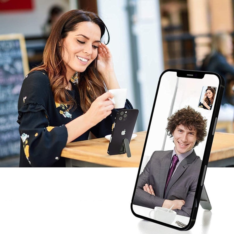 FLASHFOX حامل هاتف قابل للتعديل - حامل عمودي وأفقي للهواتف المحمولة لـ iPhone وSamsung وجميع الهواتف الذكية - قابل للطي، قبضة قوية، للاستخدام على المكتب والطاولة - حامل هاتف عالمي (أسود) - Image 1