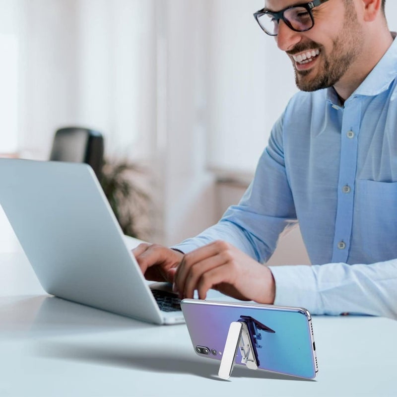 FLASHFOX حامل هاتف قابل للتعديل - حامل عمودي وأفقي للهواتف المحمولة لـ iPhone وSamsung وجميع الهواتف الذكية - قابل للطي، قبضة قوية، للاستخدام على المكتب والطاولة - حامل هاتف عالمي (أسود) - Image 5