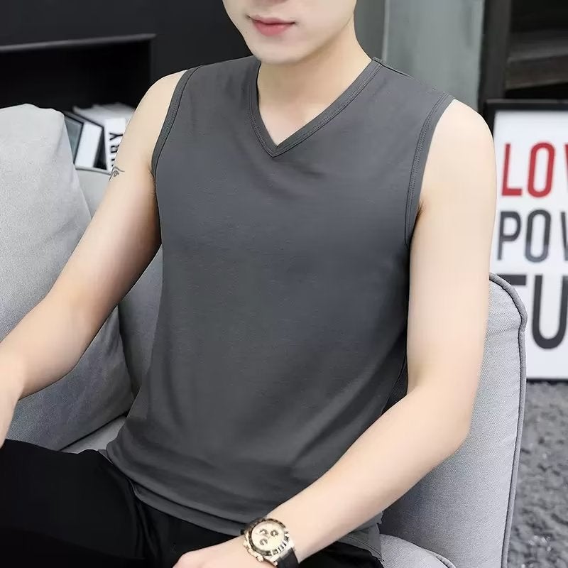 Modal Cotton V-Neck Mens Tank Top Summer Sleeveless T-Shirt dark gray  - Image 1