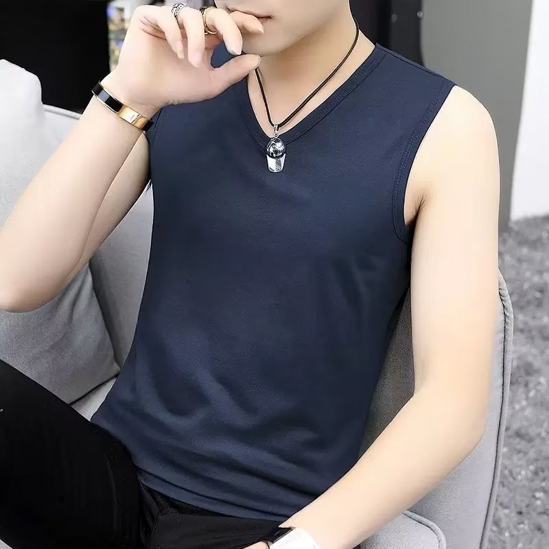 Modal Cotton V-Neck Mens Tank Top Summer Sleeveless T-Shirt dark gray  - Image 3