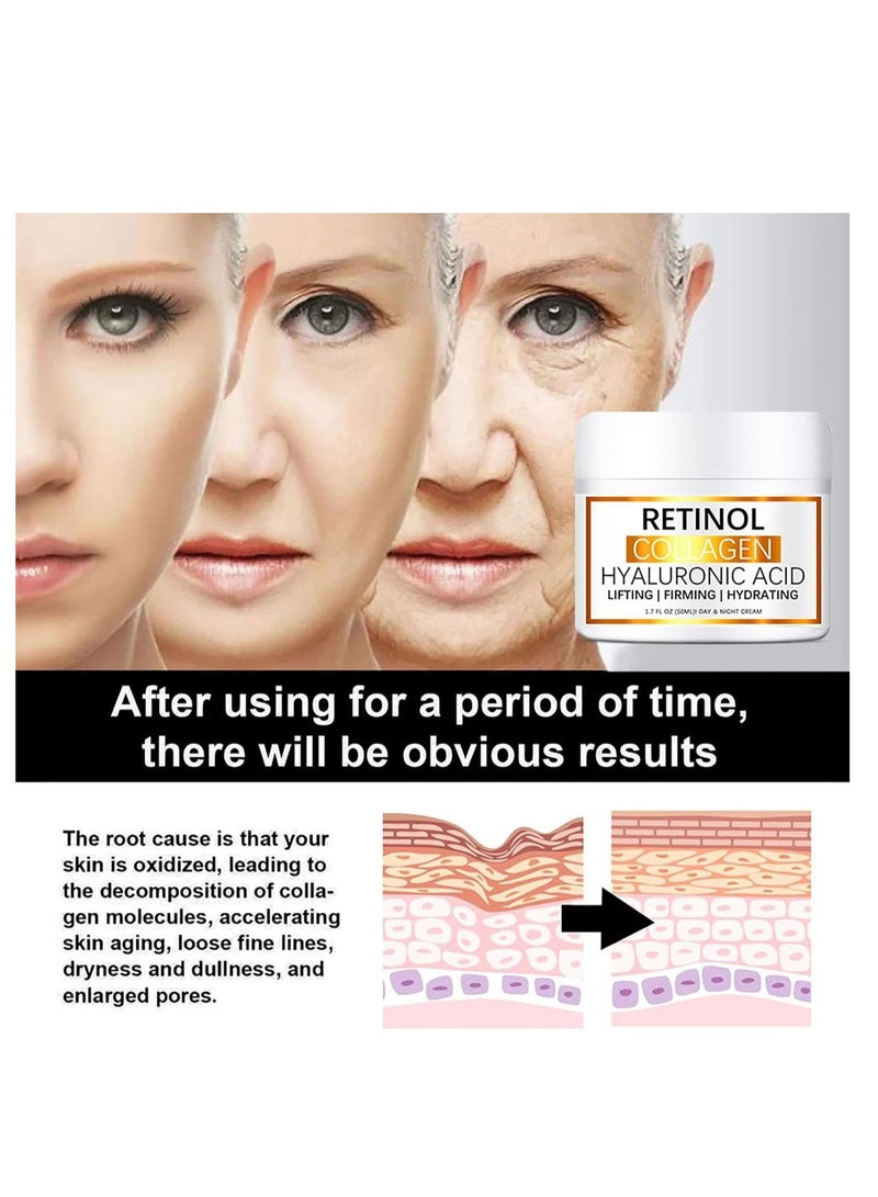 ريتينول كريم الريتينول للوجه، مرطب مضاد للشيخوخة مع حمض الهيالورونيك وفيتامين E، كريم كولاجين للتجاعيد والبقع الداكنة، كريم ليلي للحصول على بشرة شابة (1.7 أونصة) - Image 4
