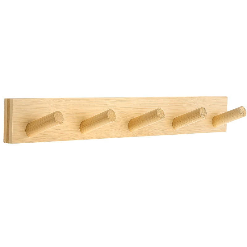 HOMEBROS Coat Rack Wall Mount, Wooden Coat Hanger with 5 Hooks, Heavy Duty, Natural, 1 Pcs - Image 1