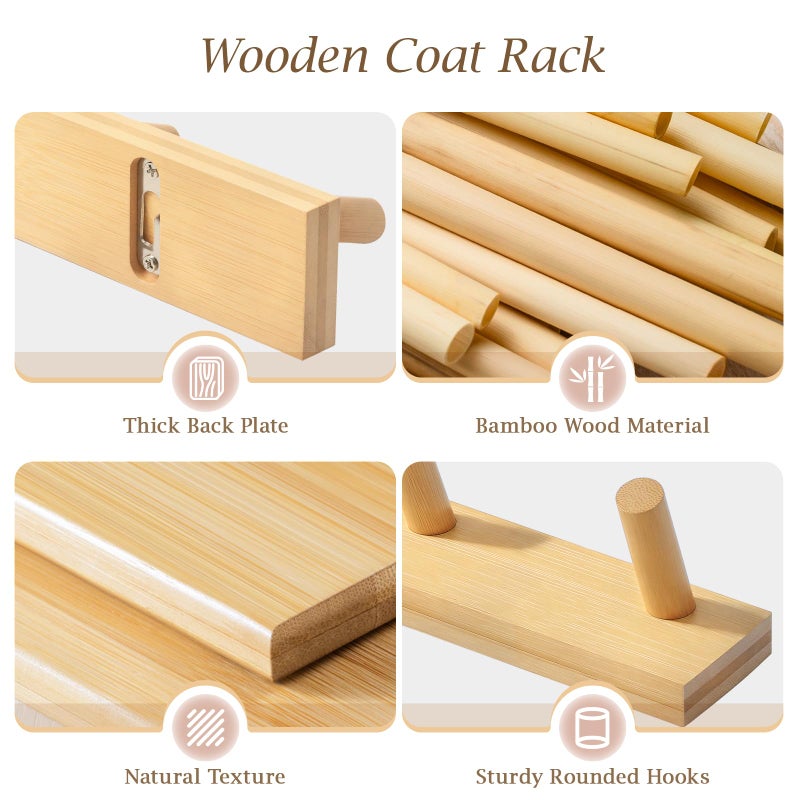 HOMEBROS Coat Rack Wall Mount, Wooden Coat Hanger with 5 Hooks, Heavy Duty, Natural, 1 Pcs - Image 3
